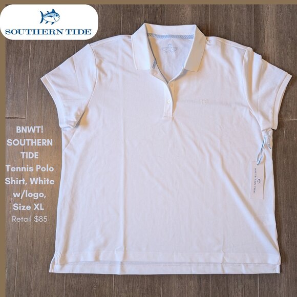 Southern Tide Tops - Southern Tide, Tennis Polo Shirt, White w/logo, Size XL  Retail $85
